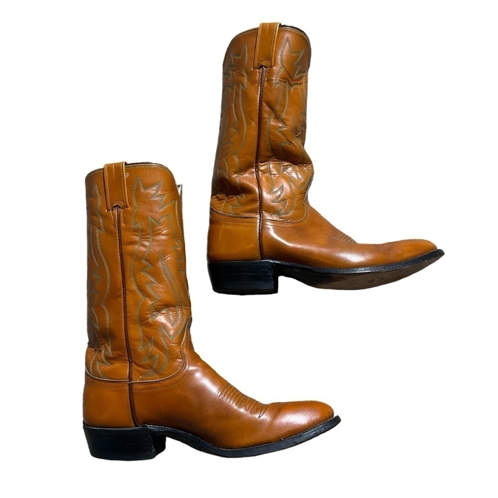 Justin Western Cowboy Leather Brown Boots Size 8